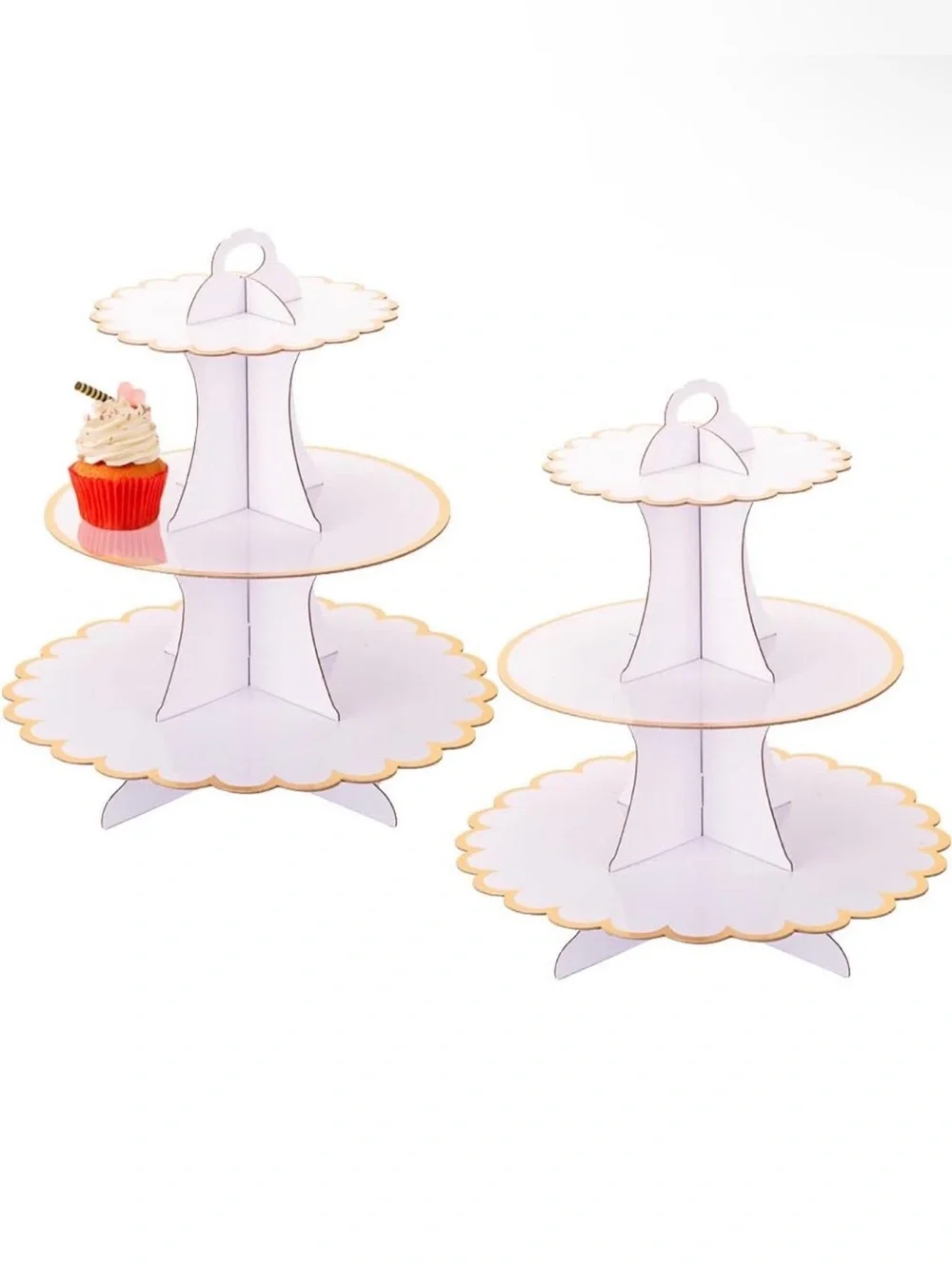 SET OF TWO 3-Tier Cupcake Stand for Parties White & Gold OR Black & Gold NEW